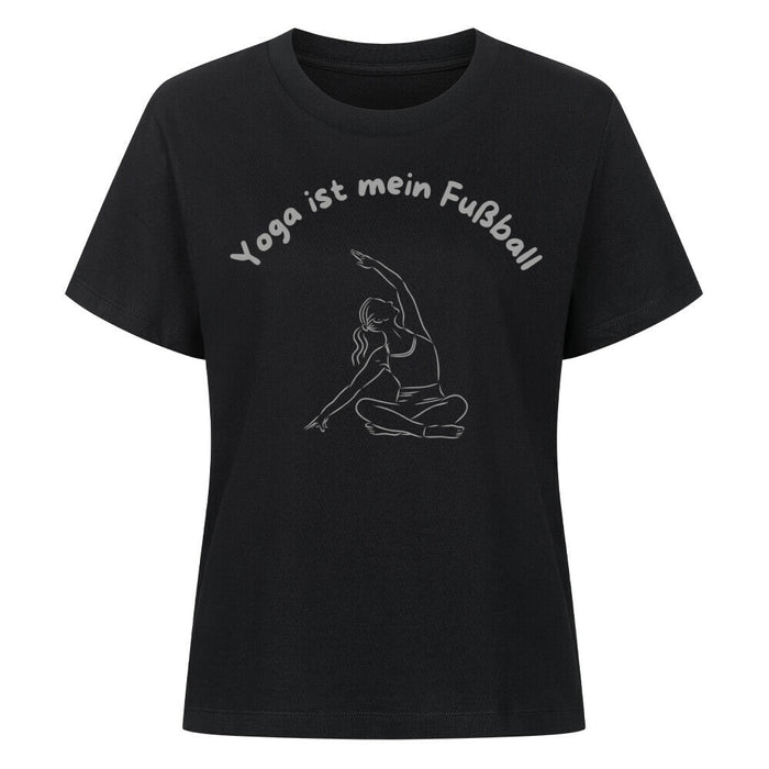 Women's Premium Yoga Shirt in organic cotton with yoga-themed design.